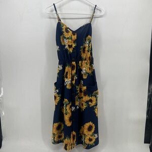 Halife Sunflower Print Sundress Dress w Pockets Size Large